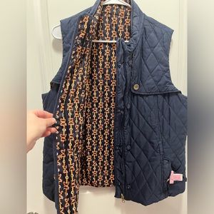 Lily Pulitzer reversible Vest Kentucky Derby Riding Navy Blue Quilt preppy XL 🐴